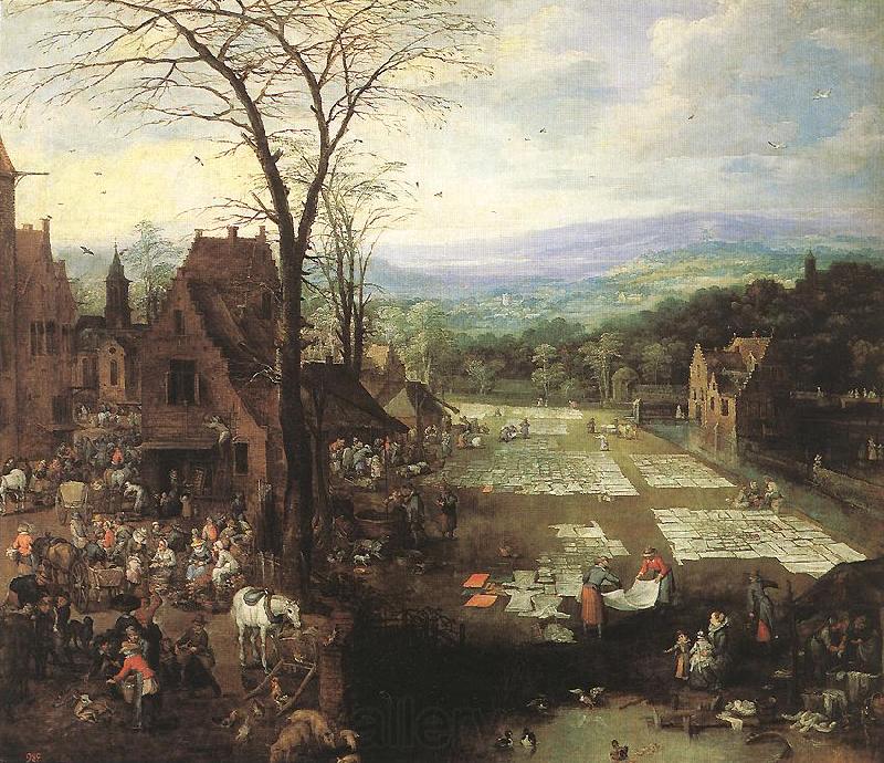 MOMPER, Joos de Flemish Market and Washing Place sg Norge oil painting art